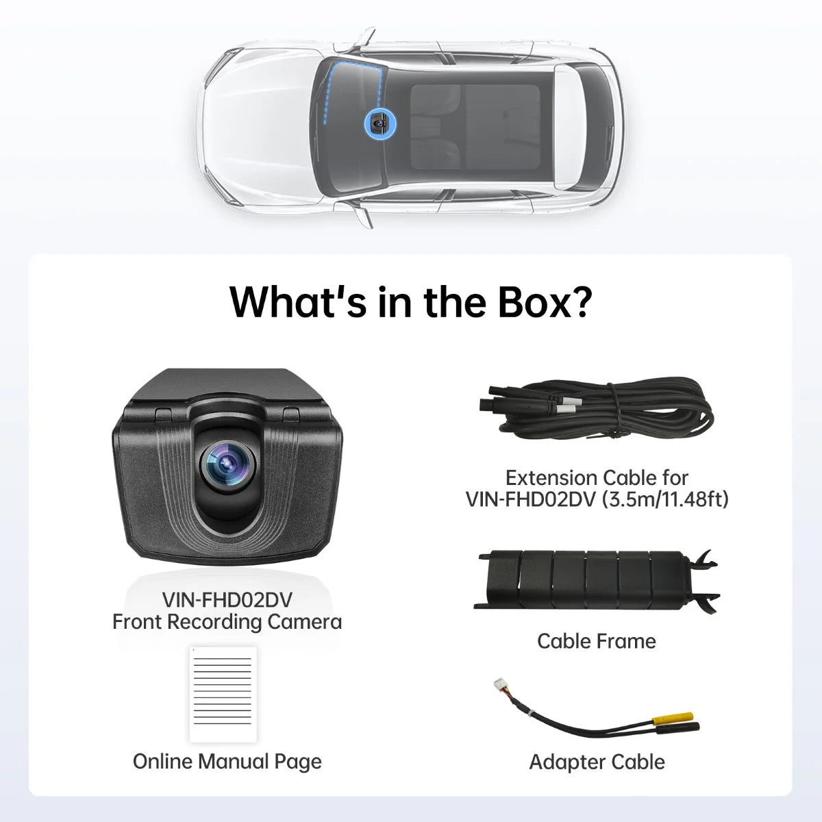 VIN-FHD02DV FHD 1080P On-Dash DVR Camera Real-Time Recording